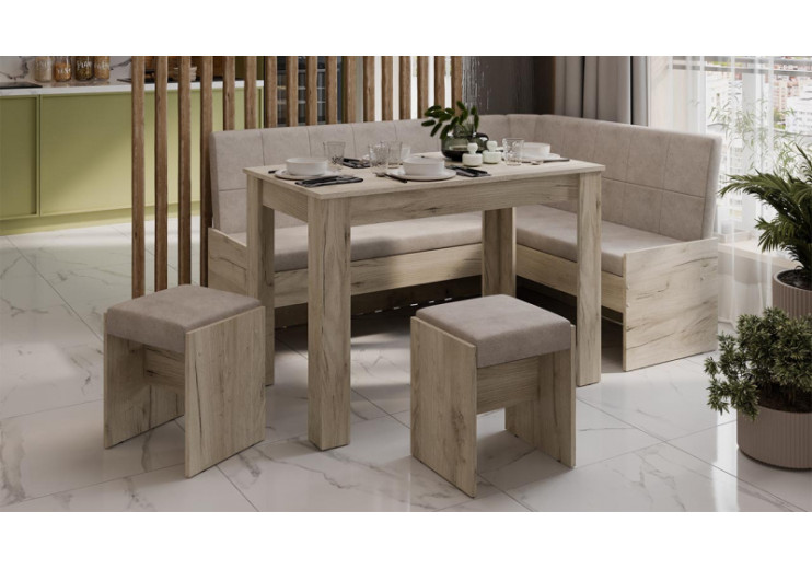 Кухонный уголок «Пекин» Дуб крафт серый, Микровелюр Duna Brilliant