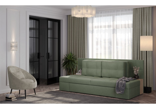 Даллас М / диван - кровать (велюр Ocean 012 зеленый/ЛДСП дуб сонома)