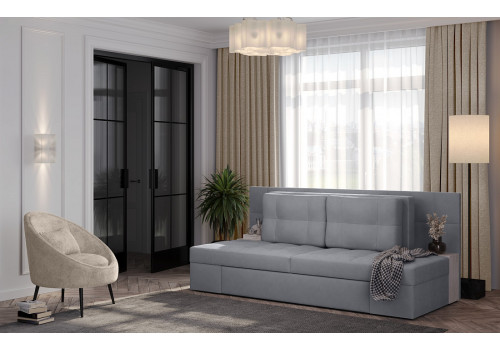 Даллас М / диван - кровать (велюр Ocean 023 серый/ЛДСП бетон пайн белый)