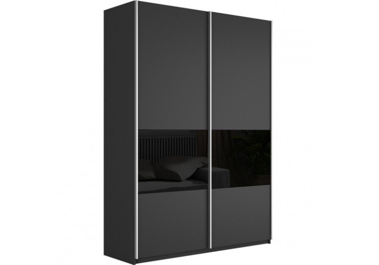 Шкаф-купе Прайм 2-х дверный (3 секции ДСП/стекло черное)диамант серый